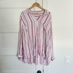 Terra & Sky Womens Top Plus Size 2X 20W-22W Pockets Striped Button Up Pink
